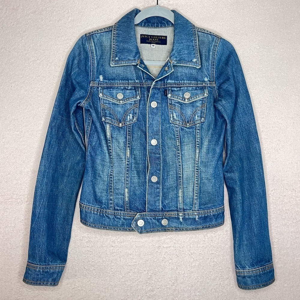 Vintage Juicy Couture Distressed Denim Snap Jacket Women’s M Blue Jean Y2K 90s